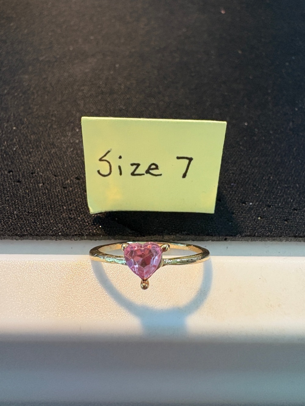 Gold Ring with Heart-Shaped Pink Stone - Size 7